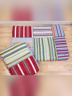 Pottery Barn Kids Bright Stripes Crib/ Toddler Quilt 50x36 W/ 1 Sham NOS